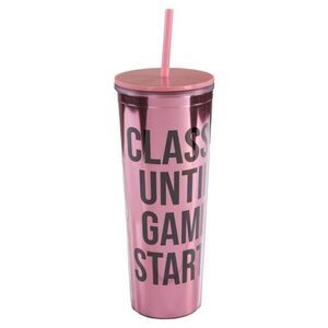 Simply Southern Classy Until The Game Starts‎ Pink Tumbler Screw Top Straw